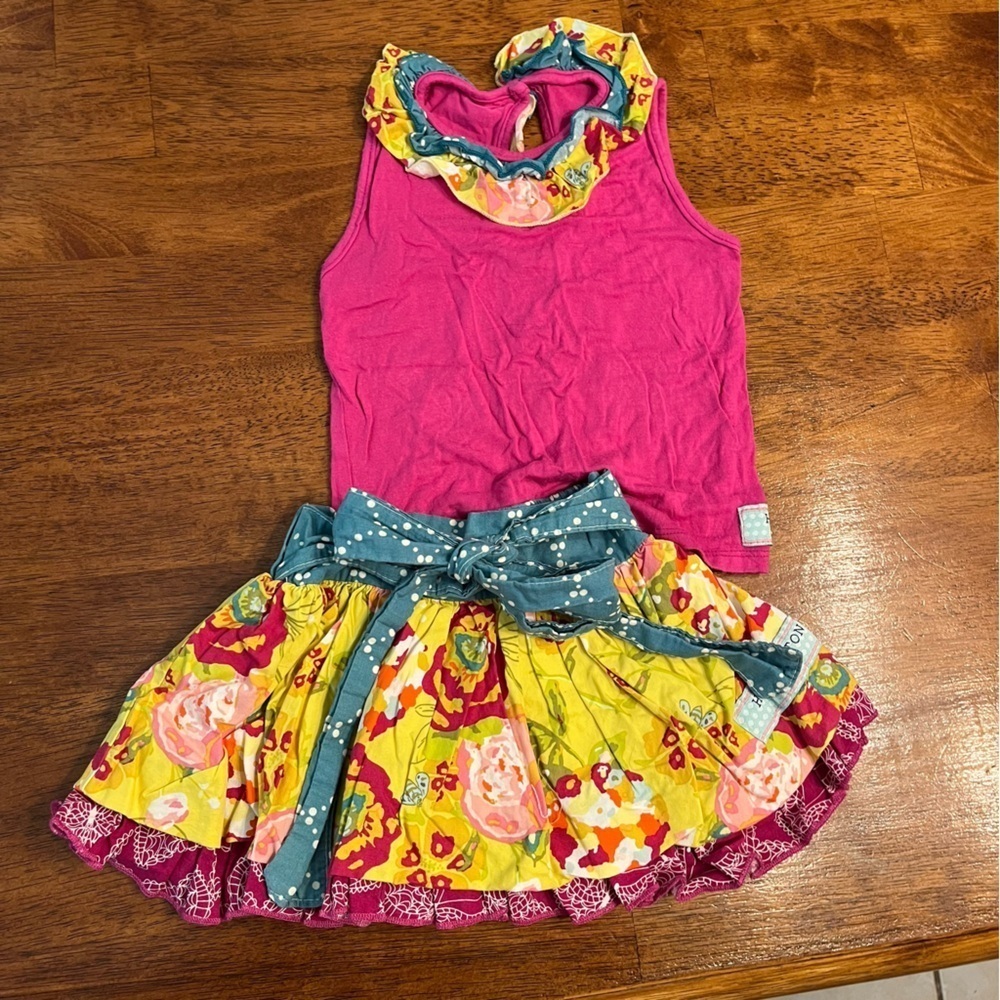 High Cotton Closet pink yellow blue floral two piece skirt outfit size 2T